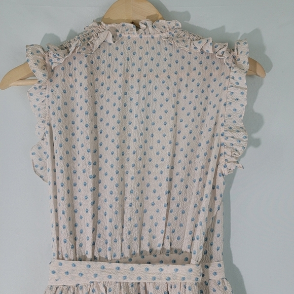Rebecca Taylor Ikat Sleeveless Polkadot Wrap Dress Sz 2 White/Blue Ruffle - Picture 8 of 12